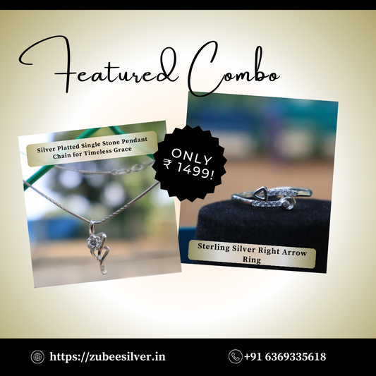 925 Sterling Silver Stone Pendant Chain & Arrow Ring Combo