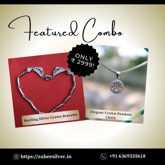 Sterling Silver Crown Pendant Chain & Bracelet Combo