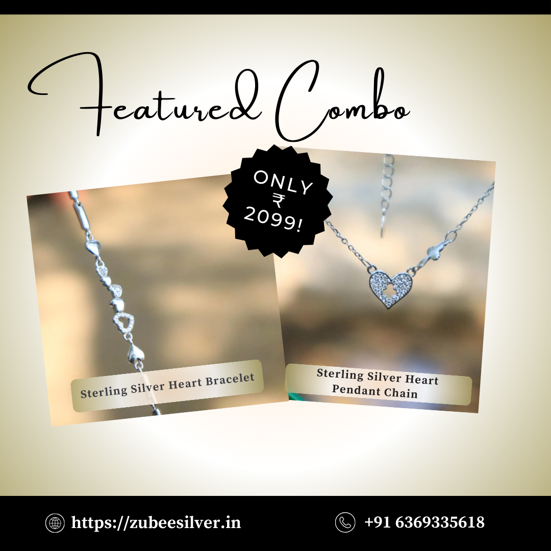 Sterling Silver Heart Pendant Chain & Bracelet Combo
