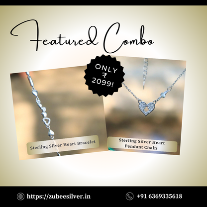 Sterling Silver Heart Pendant Chain & Bracelet Combo